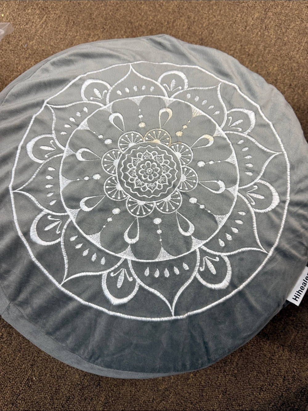 Gray Round Mandala Meditation Pillow
